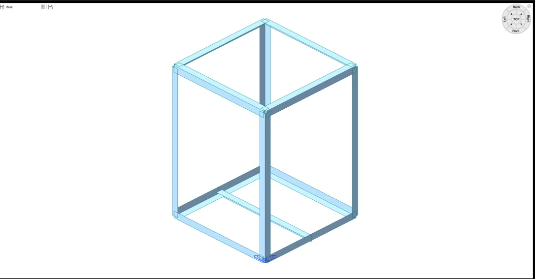 인력 케이지 L형강 골조의 3차원 구조해석 모델 와이어프레임
